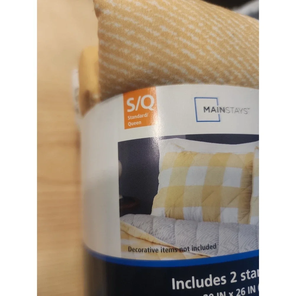 Mainstays Standard/Queen Quilted Pillow Shams 2 Yellow Check New